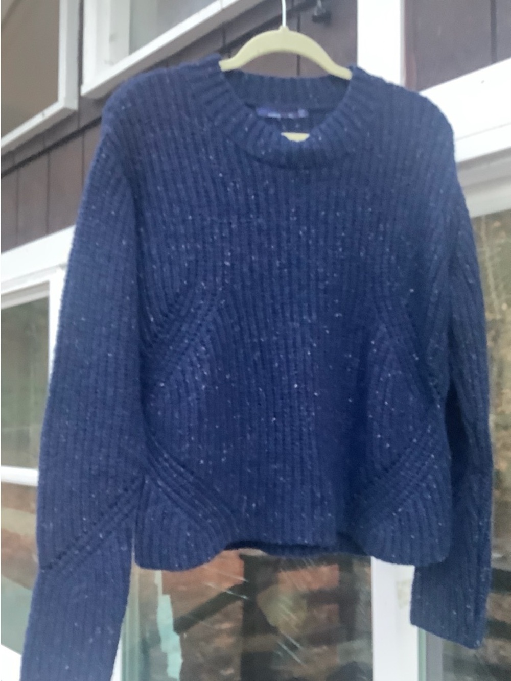 Prana Speckled Navy Ribbed Crewneck Sweater